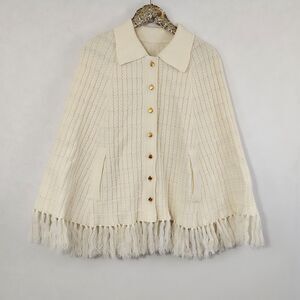 Vintage No Brand Tag Womens Cream Knit Poncho Cape
